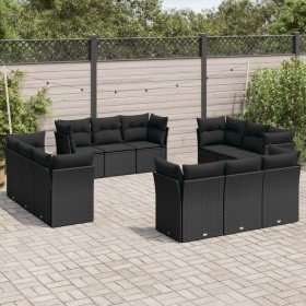 Set de sofás de jardín 12 piezas cojines ratán sintético negro en Conjuntos de jardín | Comprar online en Foro24