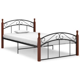 Estructura cama sin colchón metal madera roble negro 120x200 cm Estructura cama sin colchón metal madera roble negro 120x200 cm