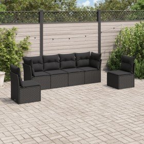 Set de sofás de jardín 6 piezas y cojines ratán sintético negro en Conjuntos de jardín | Comprar online en Foro24