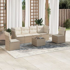 Set sofás de jardín 7 piezas y cojines ratán sintético beige en Conjuntos de jardín | Comprar online en Foro24