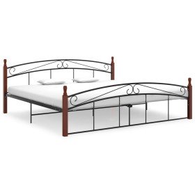 Estructura cama sin colchón metal madera roble negro 200x200 cm Estructura cama sin colchón metal madera roble negro 200x200 cm