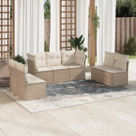 Set sofás de jardín 7 piezas y cojines ratán sintético beige en Conjuntos de jardín | Comprar online en Foro24