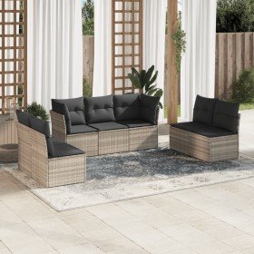 Set de sofás de jardín 7 pzas con cojines ratán PE gris claro en Conjuntos de jardín | Comprar online en Foro24