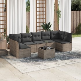 Set de sofás de jardín 8 pzas y cojines ratán sintético gris