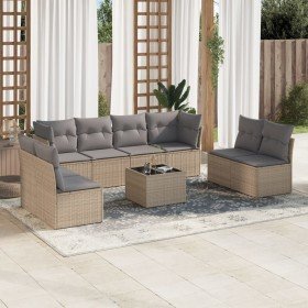 Set de sofás de jardín 9 pzas con cojines ratán sintético beige en Conjuntos de jardín | Comprar online en Foro24