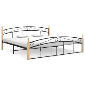 Estructura cama sin colchón metal madera roble negro 200x200 cm Estructura cama sin colchón metal madera roble negro 200x200 cm