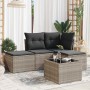 Set de sofás jardín y cojines 5 pzas ratán sintético gris claro