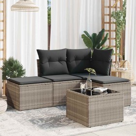 Set de sofás jardín y cojines 5 pzas ratán sintético gris claro
