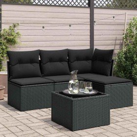 Set de muebles de jardín 5 pzas y cojines ratán sintético negro