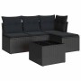 Set de muebles de jardín 5 pzas y cojines ratán sintético negro
