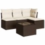 Set comedor de jardín 5 piezas y cojines ratán sintético marrón