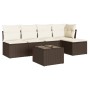 Set sofás de jardín 6 piezas y cojines ratán sintético marrón