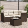 Set comedor de jardín 5 piezas y cojines ratán sintético marrón