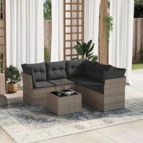 Set de muebles de jardín 6 pzas y cojines ratán sintético gris Set de muebles de jardín 6 pzas y cojines ratán sintético gris