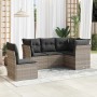 Set de sofás jardín y cojines 5 pzas ratán sintético gris claro