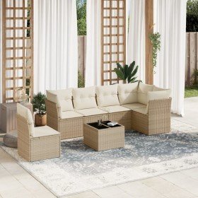 Set sofás de jardín 7 piezas y cojines ratán sintético beige Set sofás de jardín 7 piezas y cojines ratán sintético beige