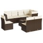 Set de sofás de jardín 9 pzas y cojines ratán sintético marrón