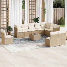 Set de sofás de jardín 11pzas con cojines ratán sintético beige