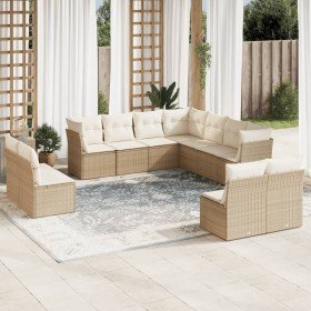 Set de sofás de jardín 11pzas con cojines ratán sintético beige Set de sofás de jardín 11pzas con cojines ratán sintético beige