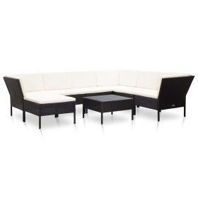 Set muebles de jardín 8 piezas y cojines ratán sintético negro de vidaXL, Conjuntos de jardín - Ref: Foro24-48952, Precio: 64...