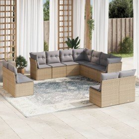 Set de sofás de jardín 11pzas con cojines ratán sintético beige