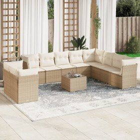 Set de sofás de jardín 11pzas con cojines ratán sintético beige en Conjuntos de jardín | Comprar online en Foro24
