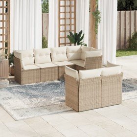 Set sofás de jardín 7 piezas y cojines ratán sintético beige en Conjuntos de jardín | Comprar online en Foro24