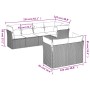 Set de sofás de jardín 7 piezas con cojines ratán PE gris