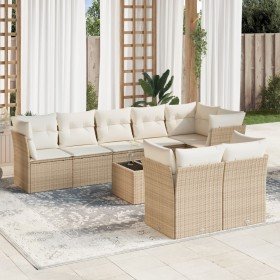 Set de sofás de jardín 9 pzas con cojines ratán sintético beige Set de sofás de jardín 9 pzas con cojines ratán sintético beige