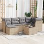 Set sofás de jardín 7 piezas y cojines ratán sintético beige