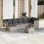 Set de sofás de jardín 8 pzas y cojines ratán sintético gris