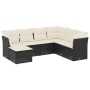 Set de comedor de jardín 7 pzas y cojines ratán sintético negro