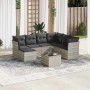 Set de sofás de jardín 8 pzas y cojines ratán sintético gris
