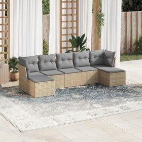 Set sofás de jardín 7 piezas y cojines ratán sintético beige Set sofás de jardín 7 piezas y cojines ratán sintético beige