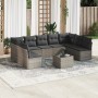 Set de sofás de jardín 10 pzas con cojines ratán sintético gris