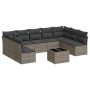 Set de sofás de jardín 10 pzas con cojines ratán sintético gris