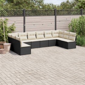 Set de sofás de jardín 10 pzas cojines ratán sintético negro Set de sofás de jardín 10 pzas cojines ratán sintético negro