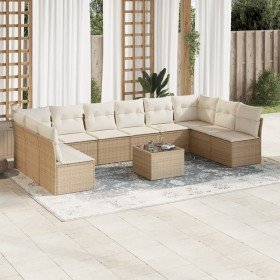 Set de sofás de jardín 11pzas con cojines ratán sintético beige