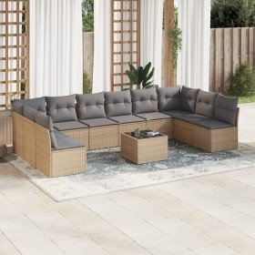 Set de sofás de jardín 11pzas con cojines ratán sintético beige