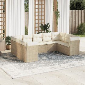Set de sofás de jardín 9 pzas con cojines ratán sintético beige