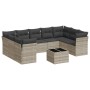 Set sofás jardín 10 pzas con cojines ratán sintético gris claro