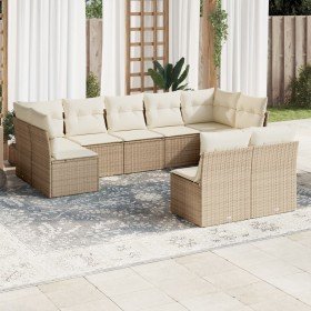 Set de sofás de jardín 9 pzas con cojines ratán sintético beige en Conjuntos de jardín | Comprar online en Foro24