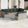 Set muebles jardín 9 pzas y cojines ratán sintético gris claro
