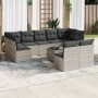 Set sofás jardín 10 pzas con cojines ratán sintético gris claro