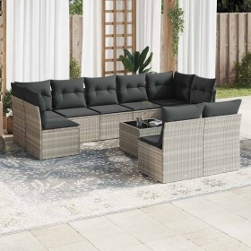 Set sofás jardín 10 pzas con cojines ratán sintético gris claro