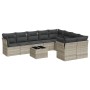 Set sofás jardín 10 pzas con cojines ratán sintético gris claro