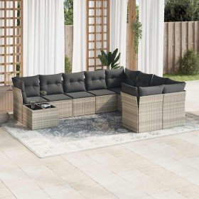 Set sofás jardín 10 pzas con cojines ratán sintético gris claro Set sofás jardín 10 pzas con cojines ratán sintético gris claro