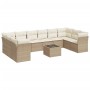 Set de sofás de jardín 11pzas con cojines ratán sintético beige