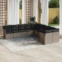 Set sofás jardín 10 pzas con cojines ratán sintético gris claro