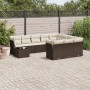 Set de sofás de jardín 11 pzas cojines ratán sintético marrón